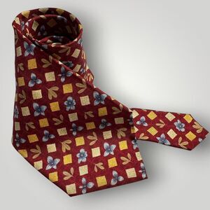 IKE BEHAR Silk Tie Floral geometric 100% Silk Necktie Red/Yellow/Blue